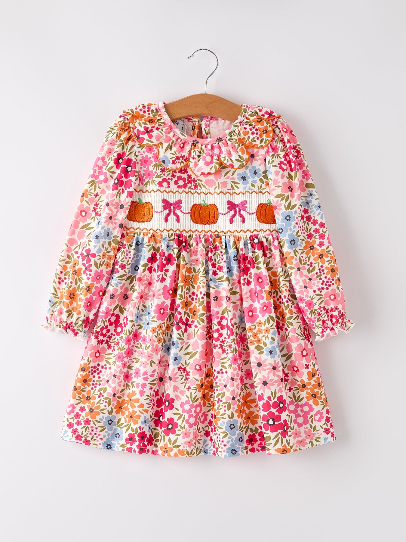 Girl's Fall Pumpkin Smocked Floral Dress