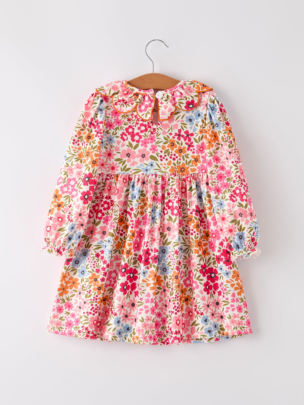 Girl's Fall Pumpkin Smocked Floral Dress