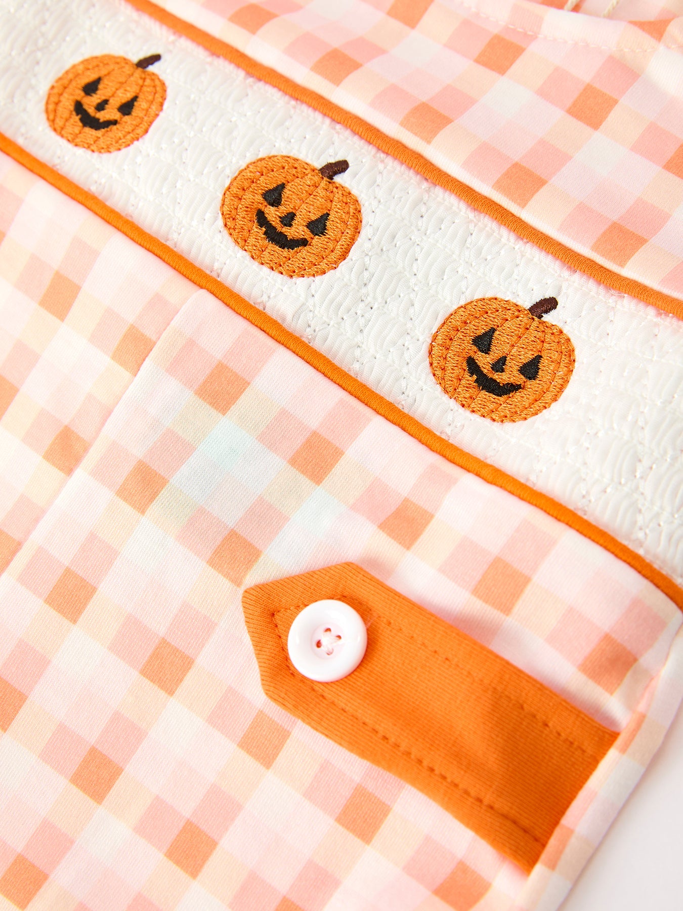 Boy's Halloween Pumpkin Plaid JonJon Romper