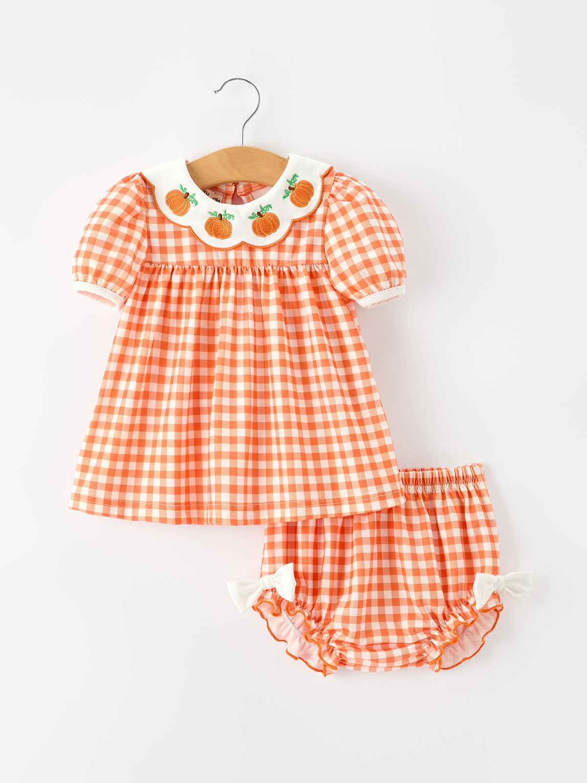 Girl's Pumpkin Puff Sleeve Bloomer Set