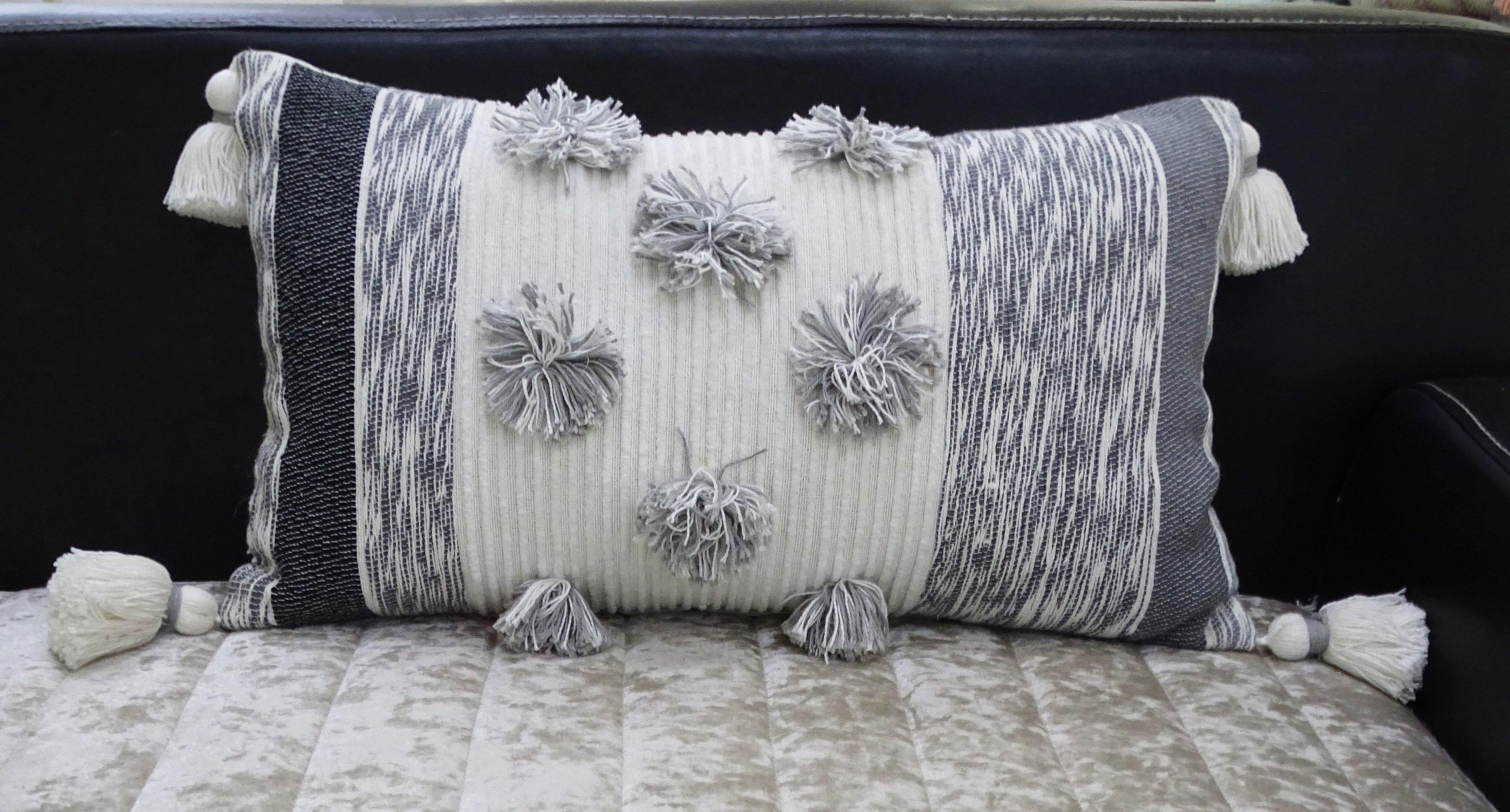 Melange Striped Throw Pillow with Pom-Poms and Tassels -14" x 24"