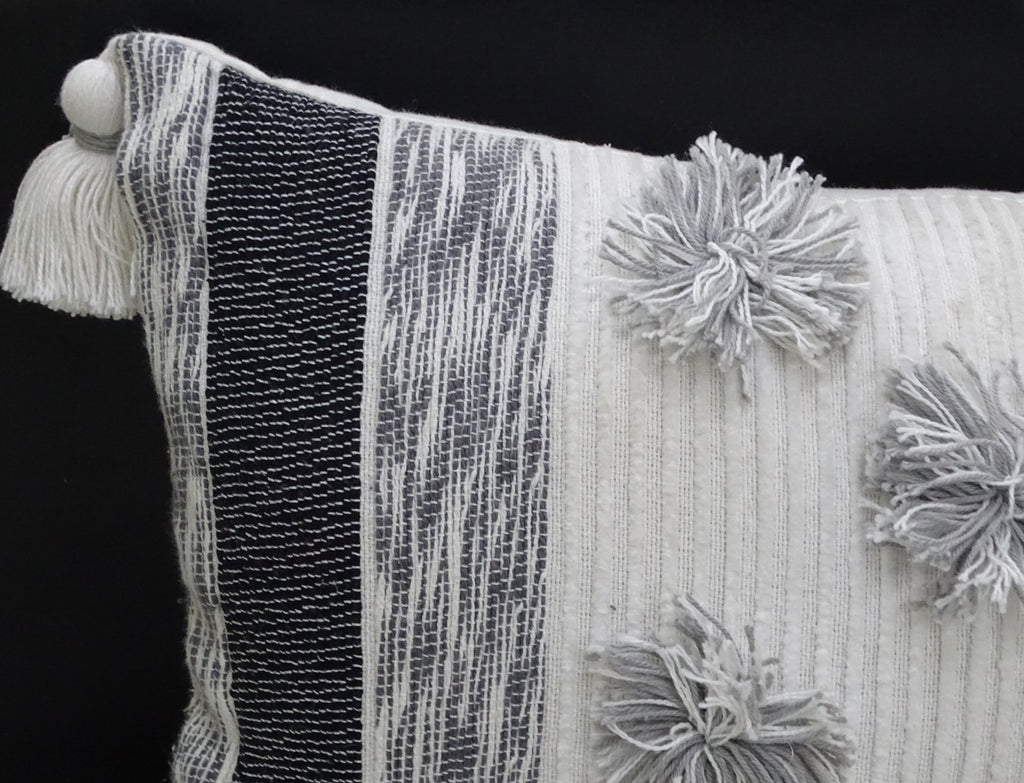 Melange Striped Throw Pillow with Pom-Poms and Tassels -14" x 24"