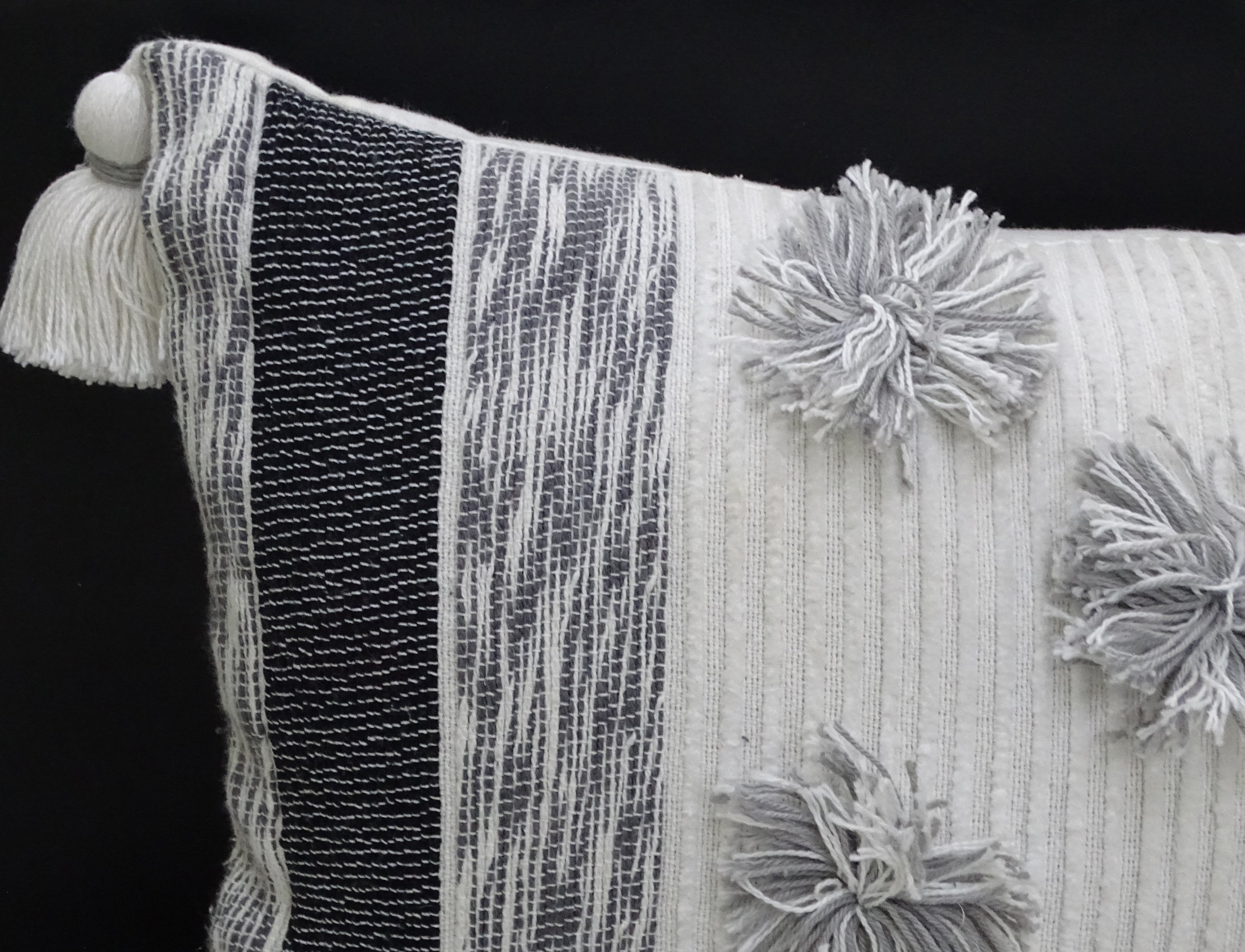 Melange Striped Throw Pillow with Pom-Poms and Tassels -14" x 24"