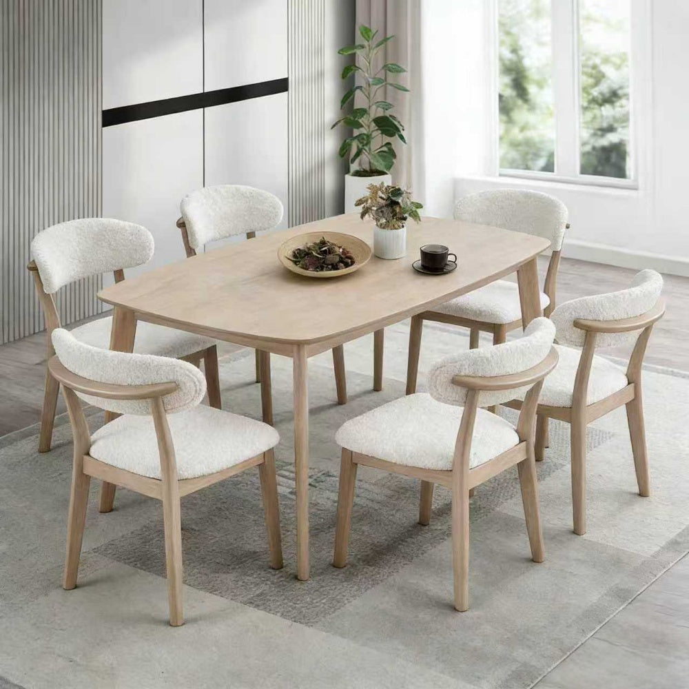 Scandinavian Dining Table Set with Upholstered Chairs-Seats 4-6