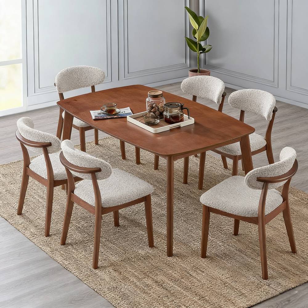 Scandinavian Dining Table Set with Upholstered Chairs-Seats 4-6