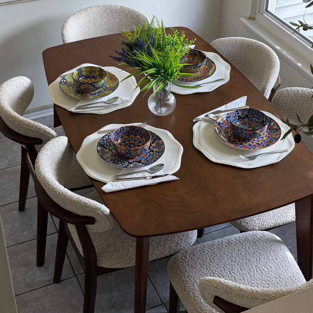 Scandinavian Dining Table Set with Upholstered Chairs-Seats 4-6