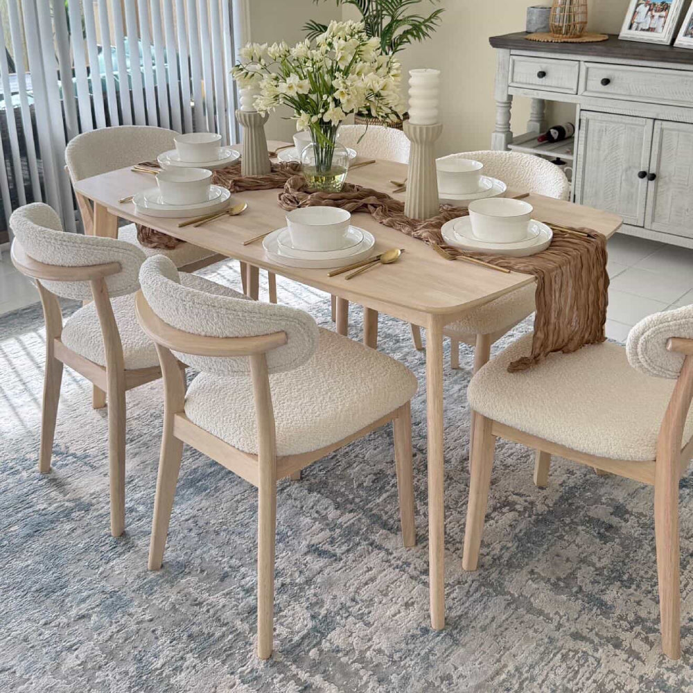Scandinavian Dining Table Set with Upholstered Chairs-Seats 4-6