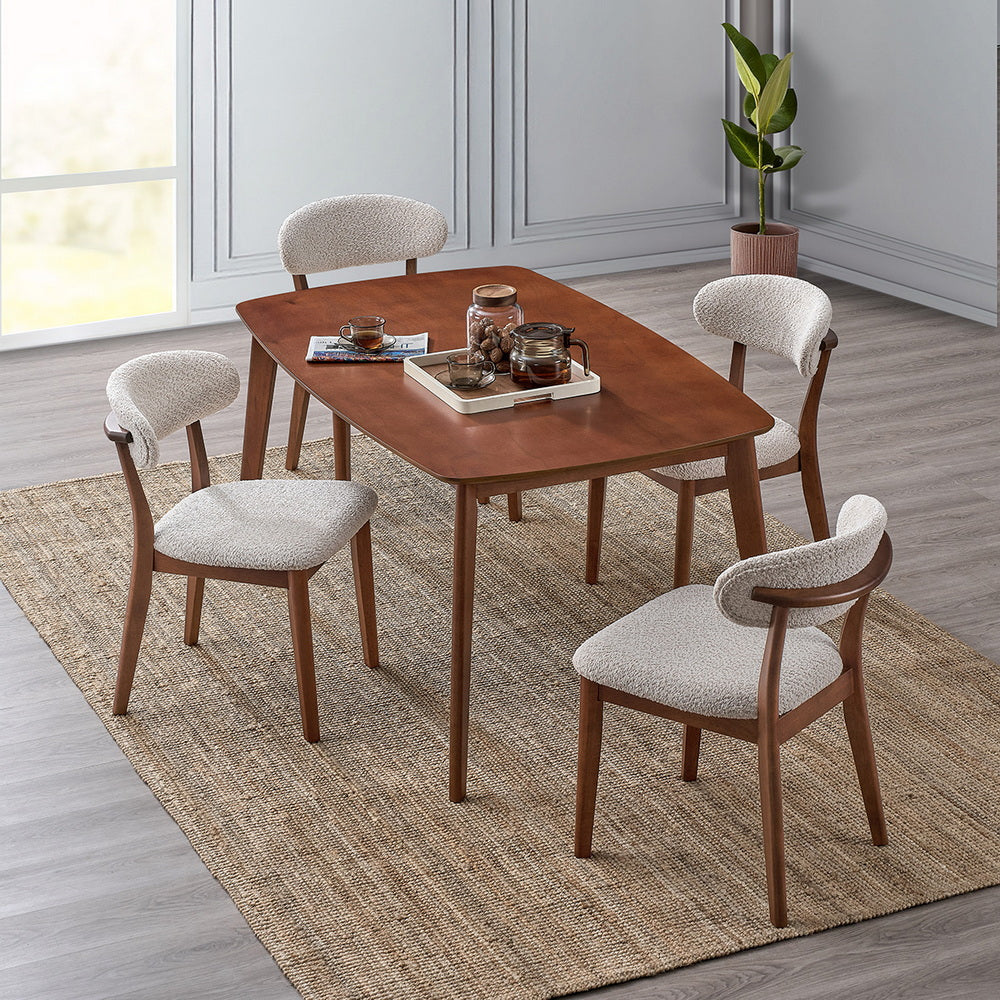 Scandinavian Dining Table Set with Upholstered Chairs-Seats 4-6