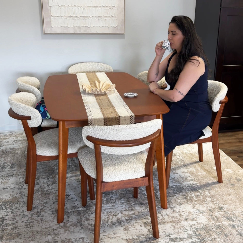 Scandinavian Dining Table Set with Upholstered Chairs-Seats 4-6