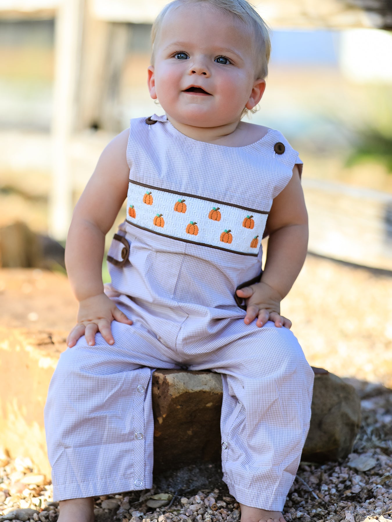 Boy's Fall Pumpkin Smocked Romper