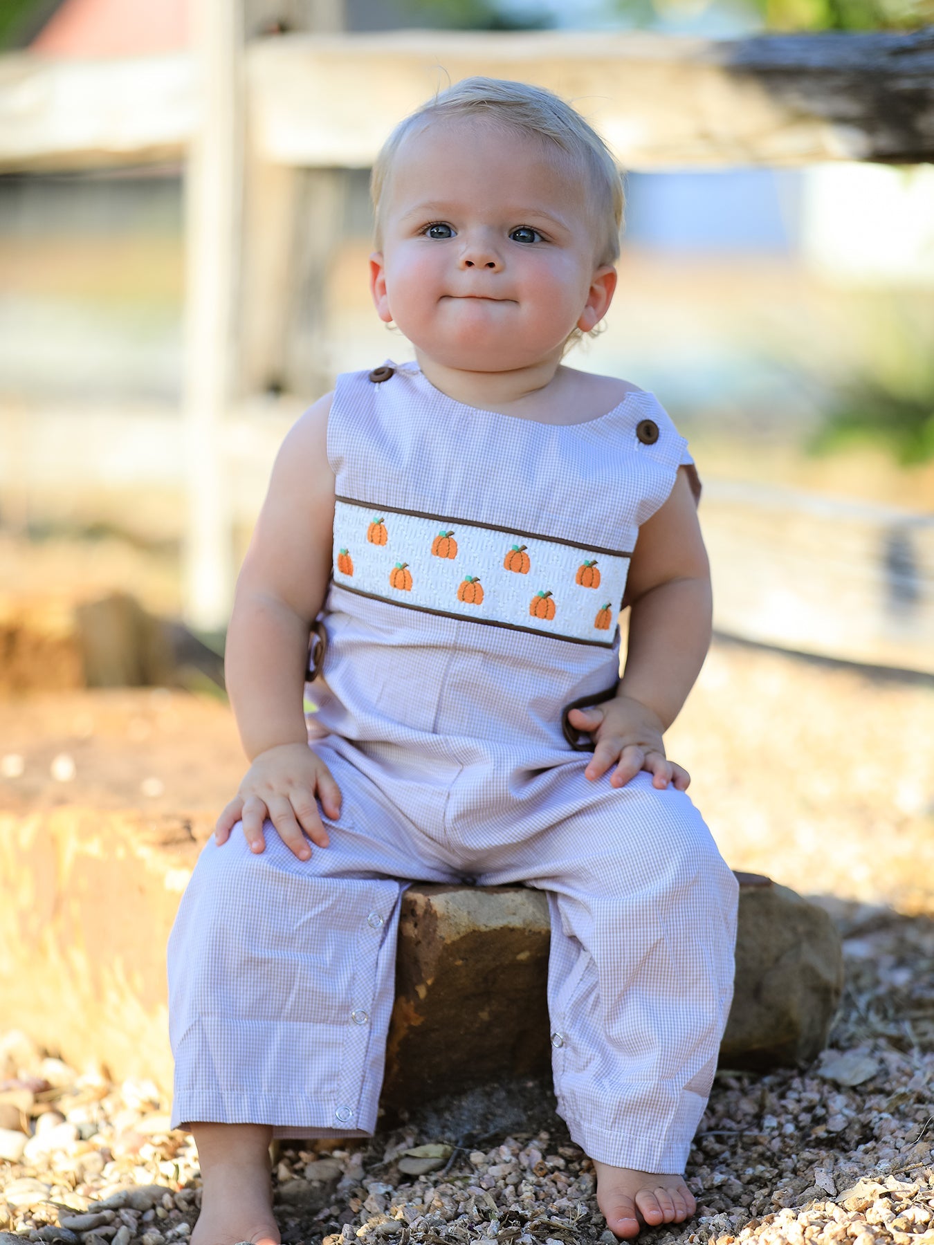 Boy's Fall Pumpkin Smocked Romper