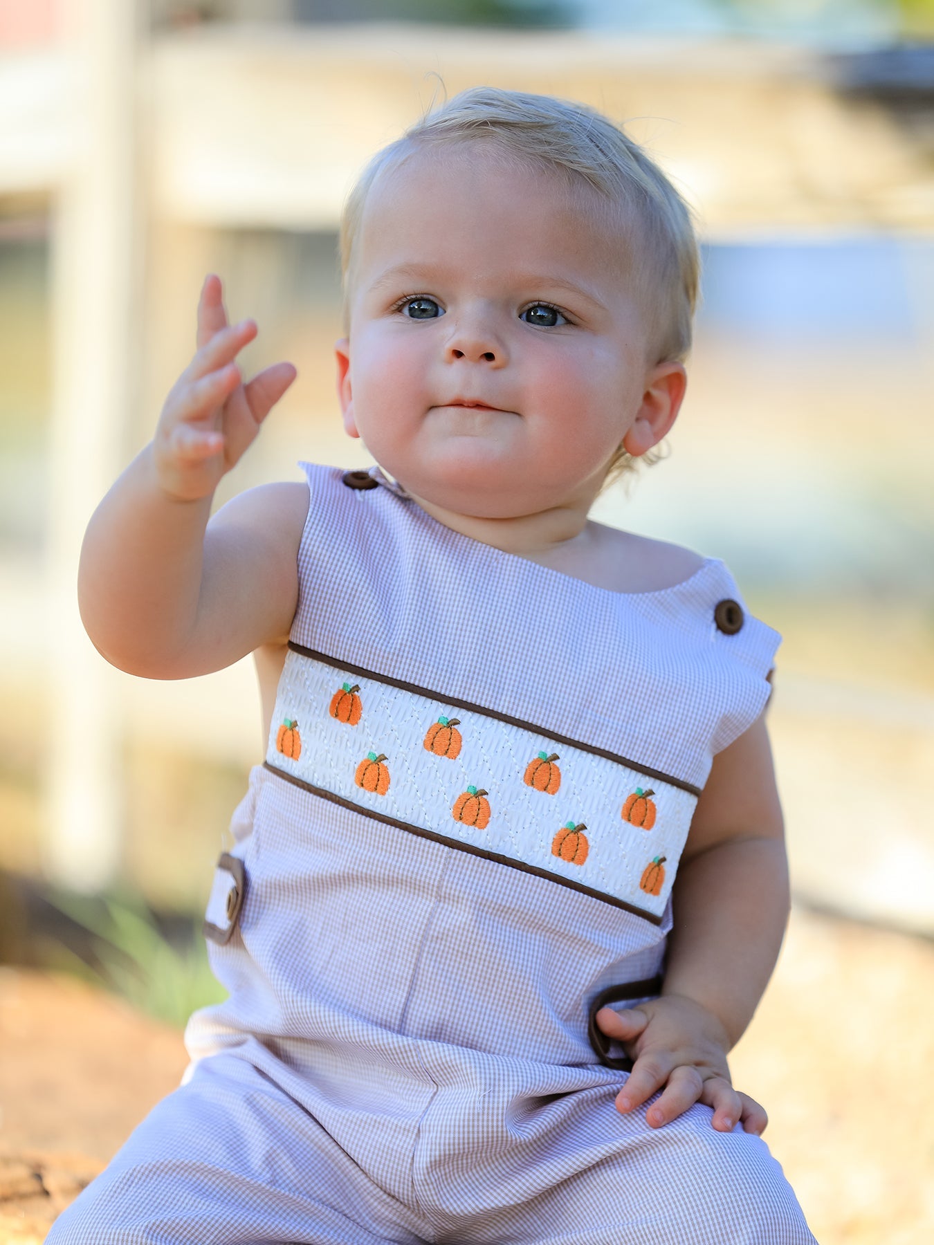 Boy's Fall Pumpkin Smocked Romper