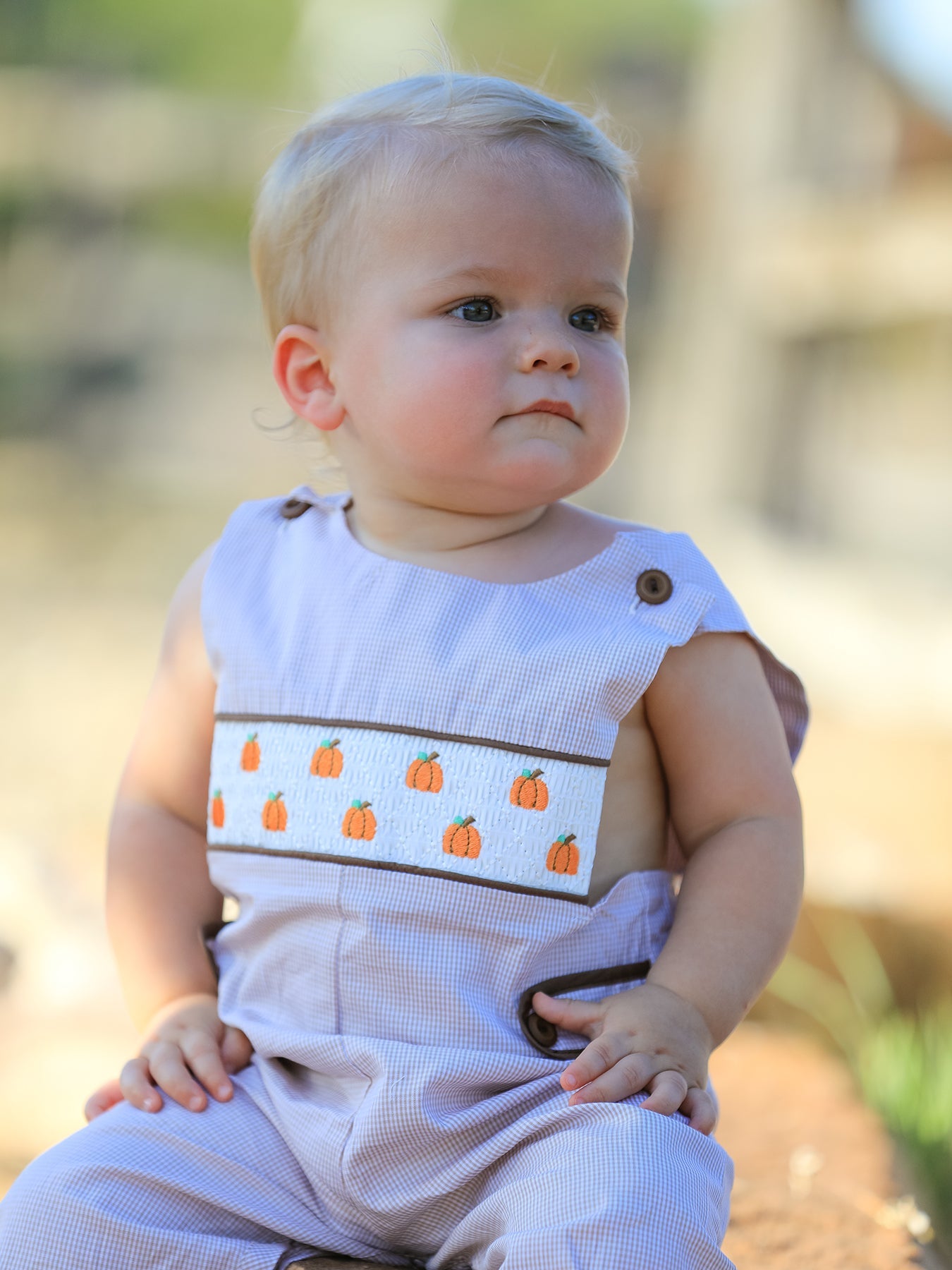 Boy's Fall Pumpkin Smocked Romper