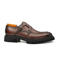 Men's Brown Double Monk Strap Leather Shoes
