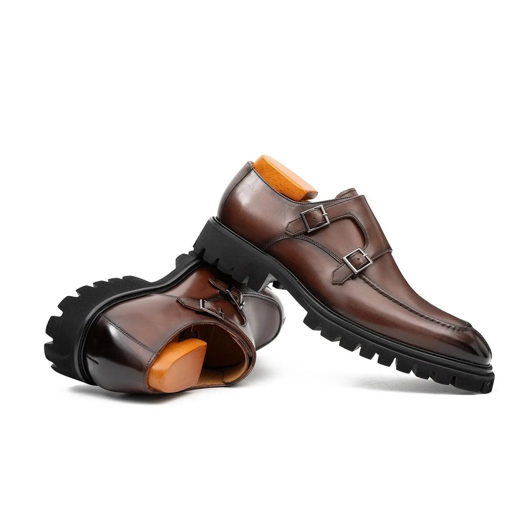 Men's Brown Double Monk Strap Leather Shoes
