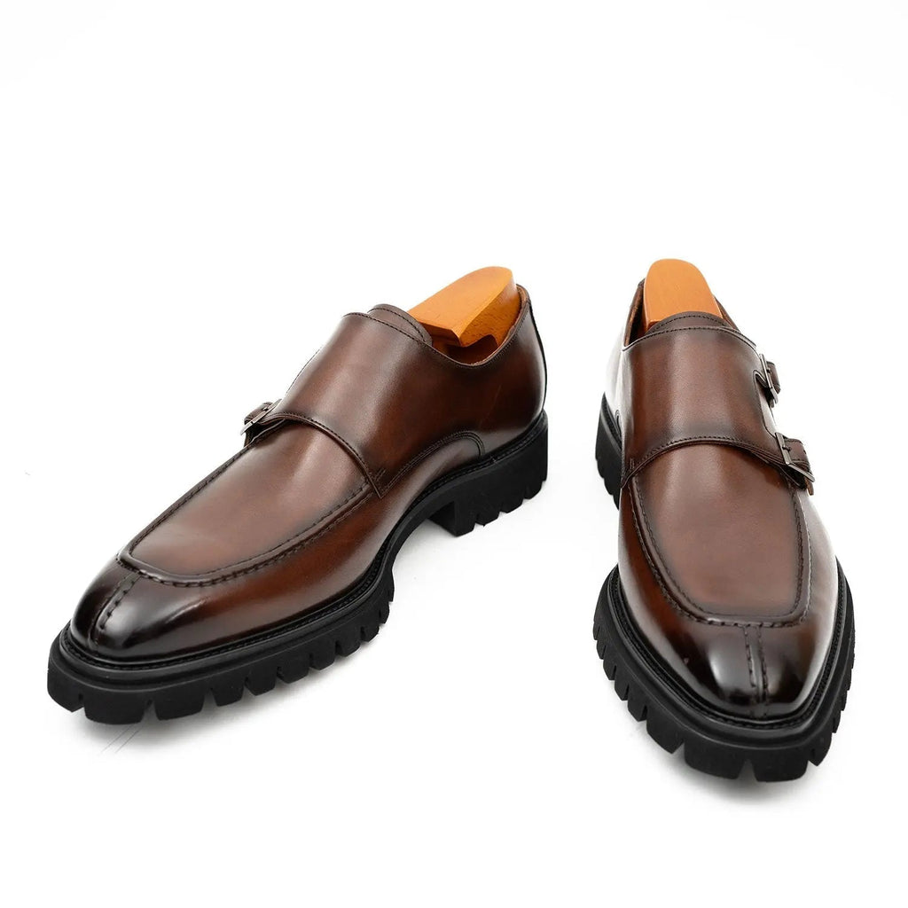 Men's Brown Double Monk Strap Leather Shoes