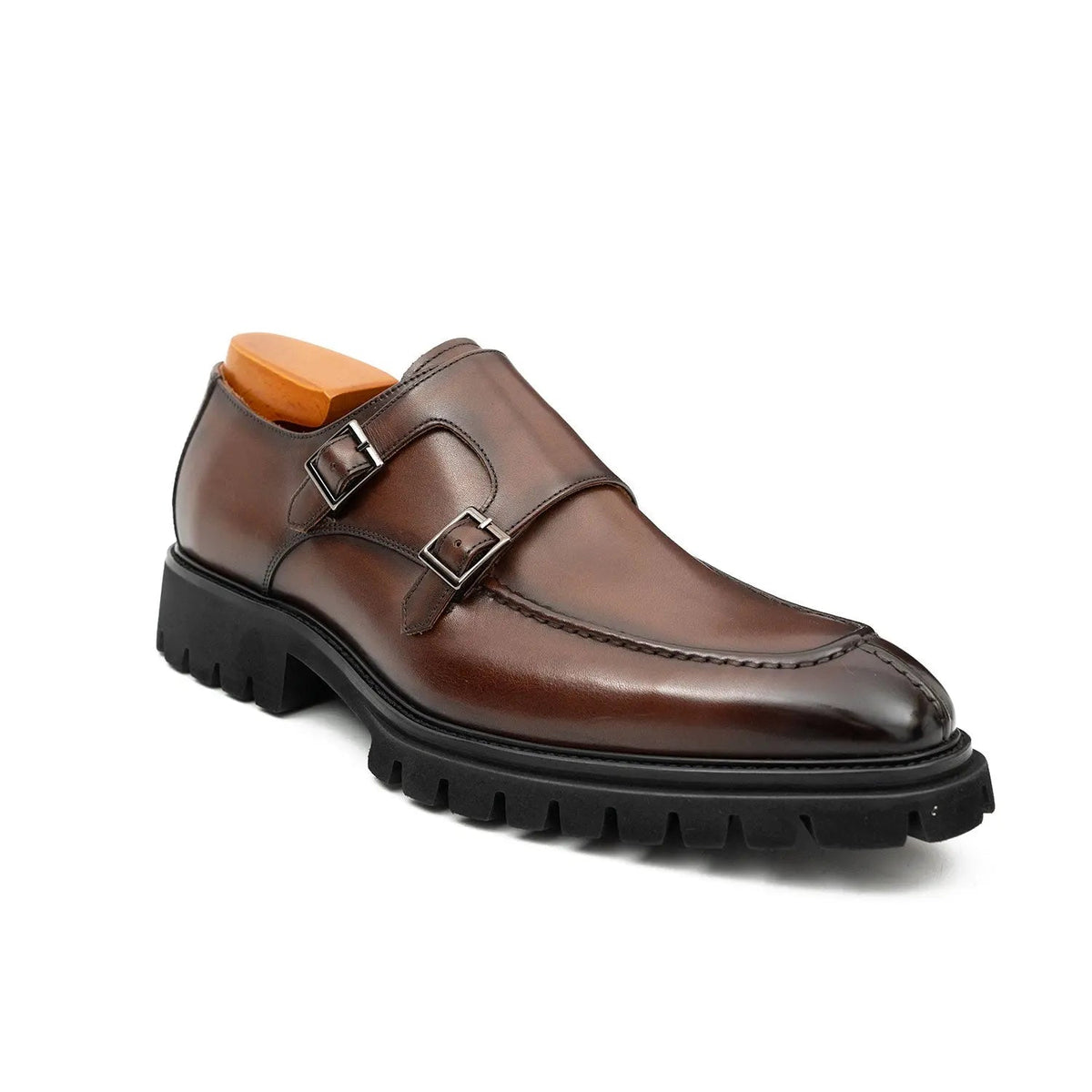 Men's Brown Double Monk Strap Leather Shoes