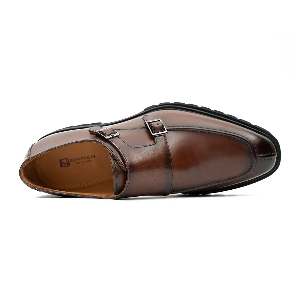Men's Brown Double Monk Strap Leather Shoes