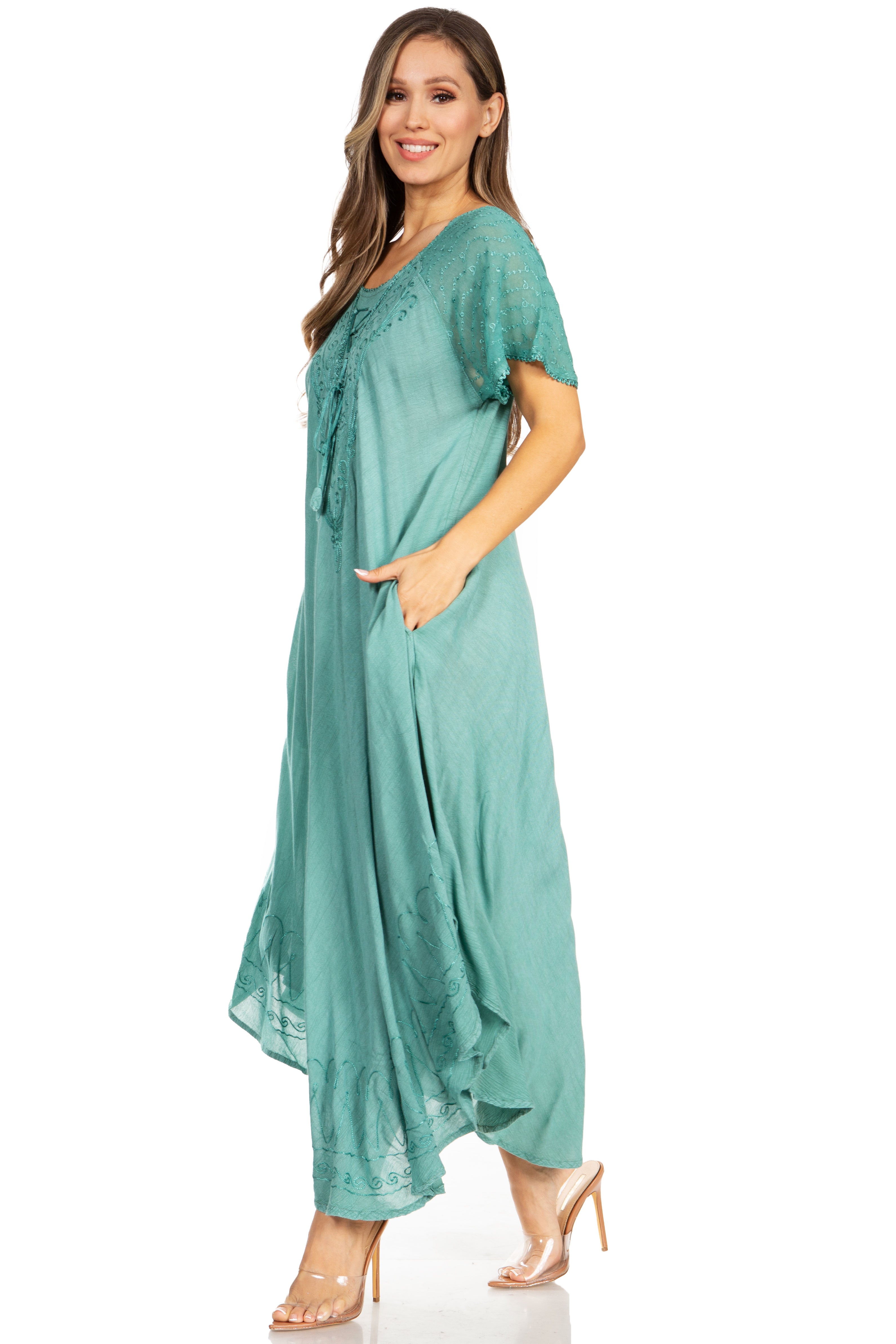 Women's Embroidered Long Caftan Dress and Cover-up