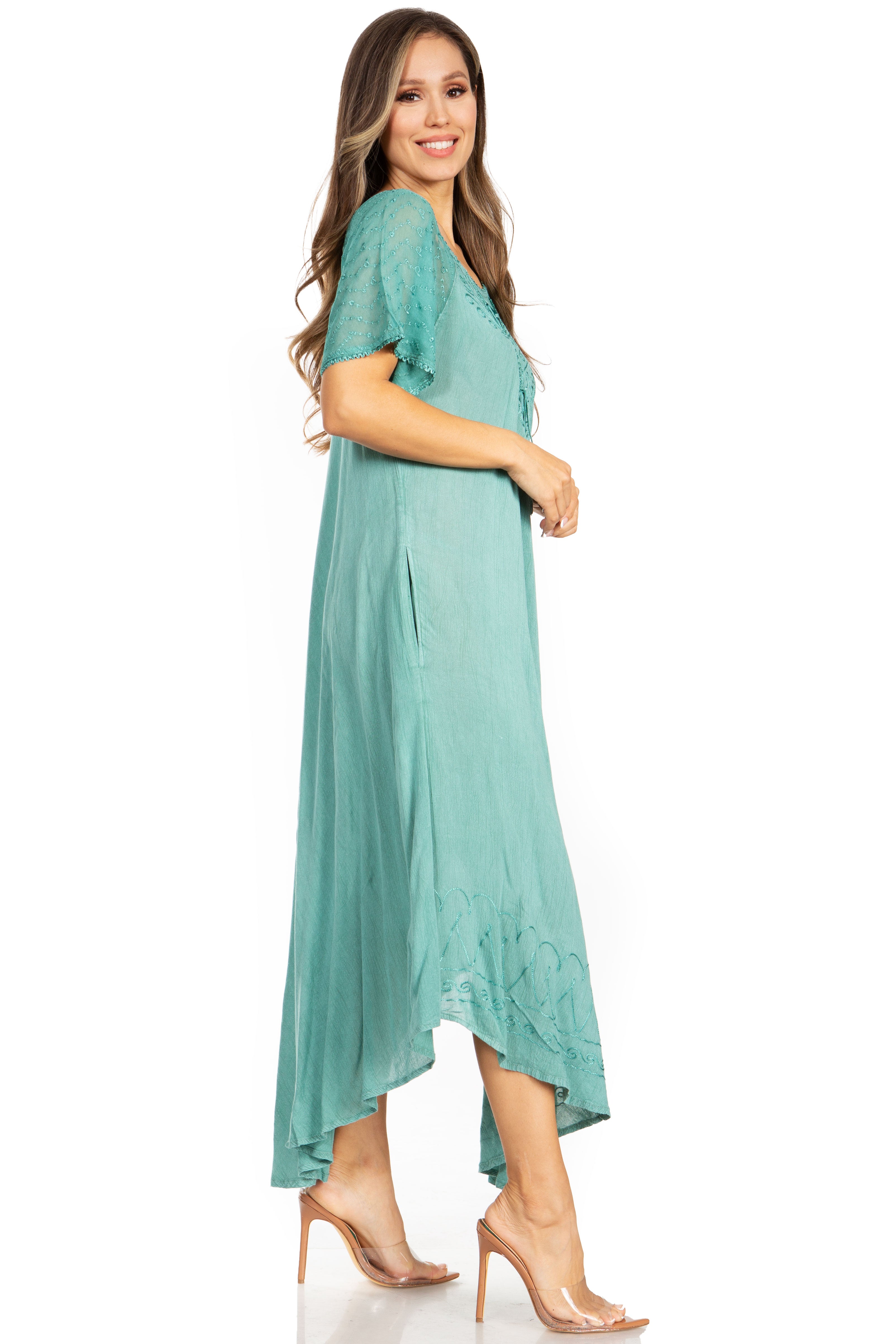 Women's Embroidered Long Caftan Dress and Cover-up