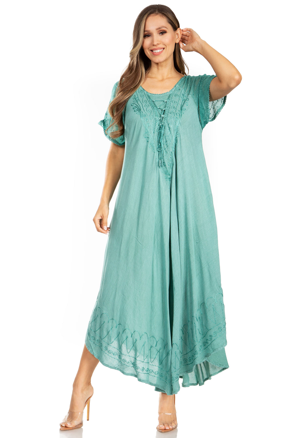 Women's Embroidered Long Caftan Dress and Cover-up