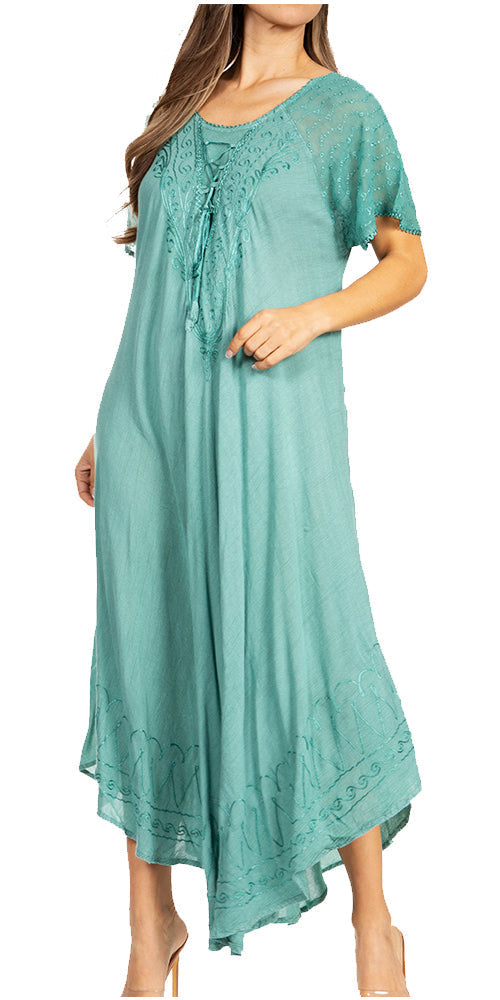 Women's Embroidered Long Caftan Dress and Cover-up