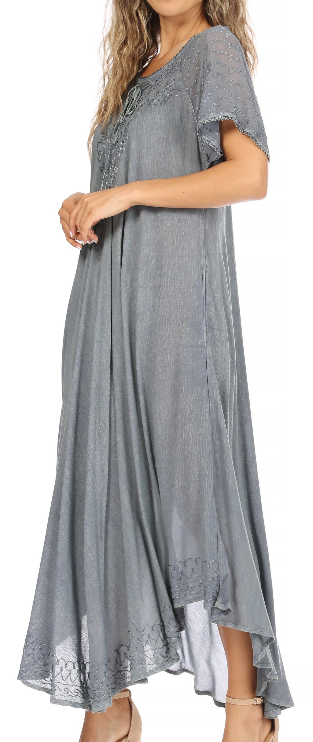 Women's Embroidered Long Caftan Dress and Cover-up