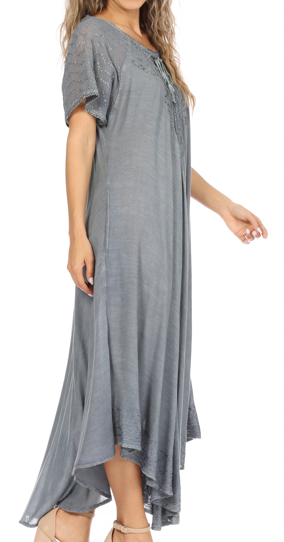 Women's Embroidered Long Caftan Dress and Cover-up