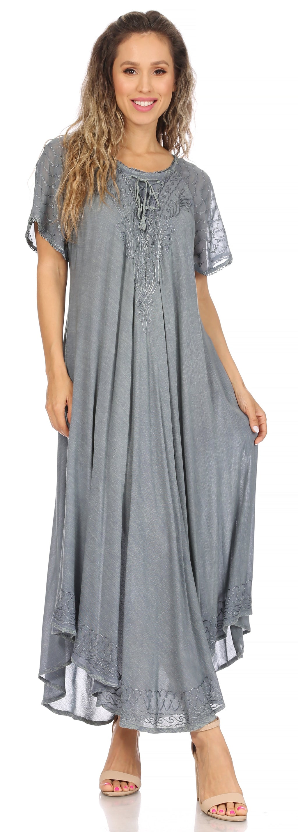 Women's Embroidered Long Caftan Dress and Cover-up