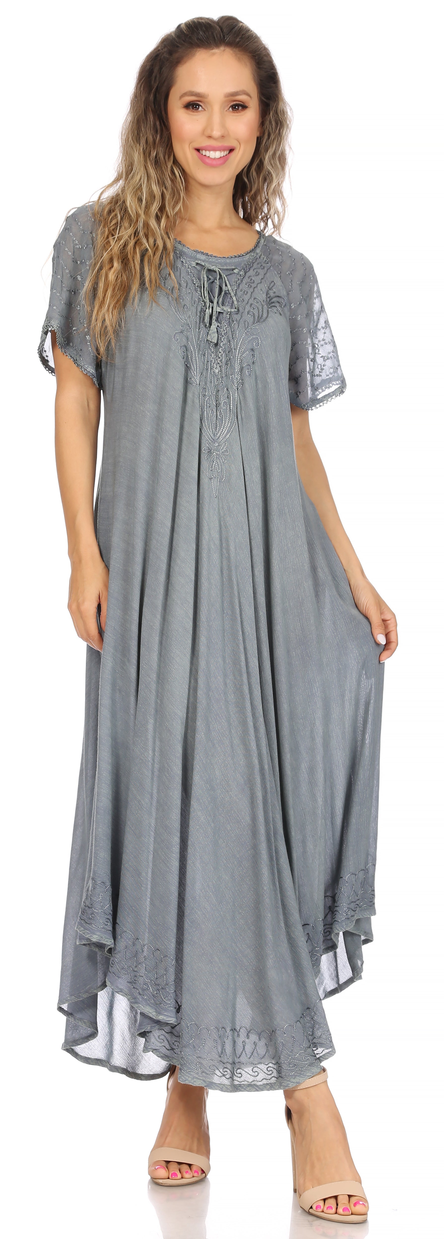 Women's Embroidered Long Caftan Dress and Cover-up