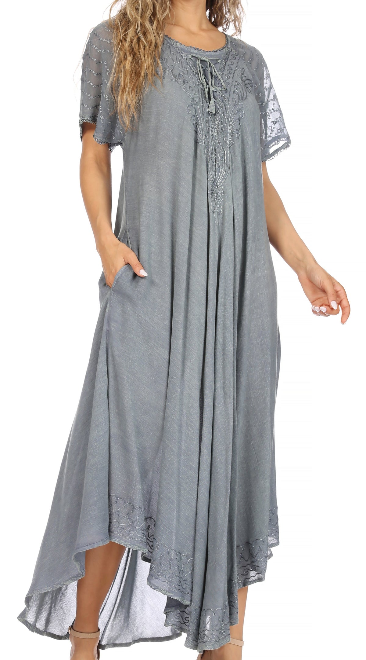 Women's Embroidered Long Caftan Dress and Cover-up