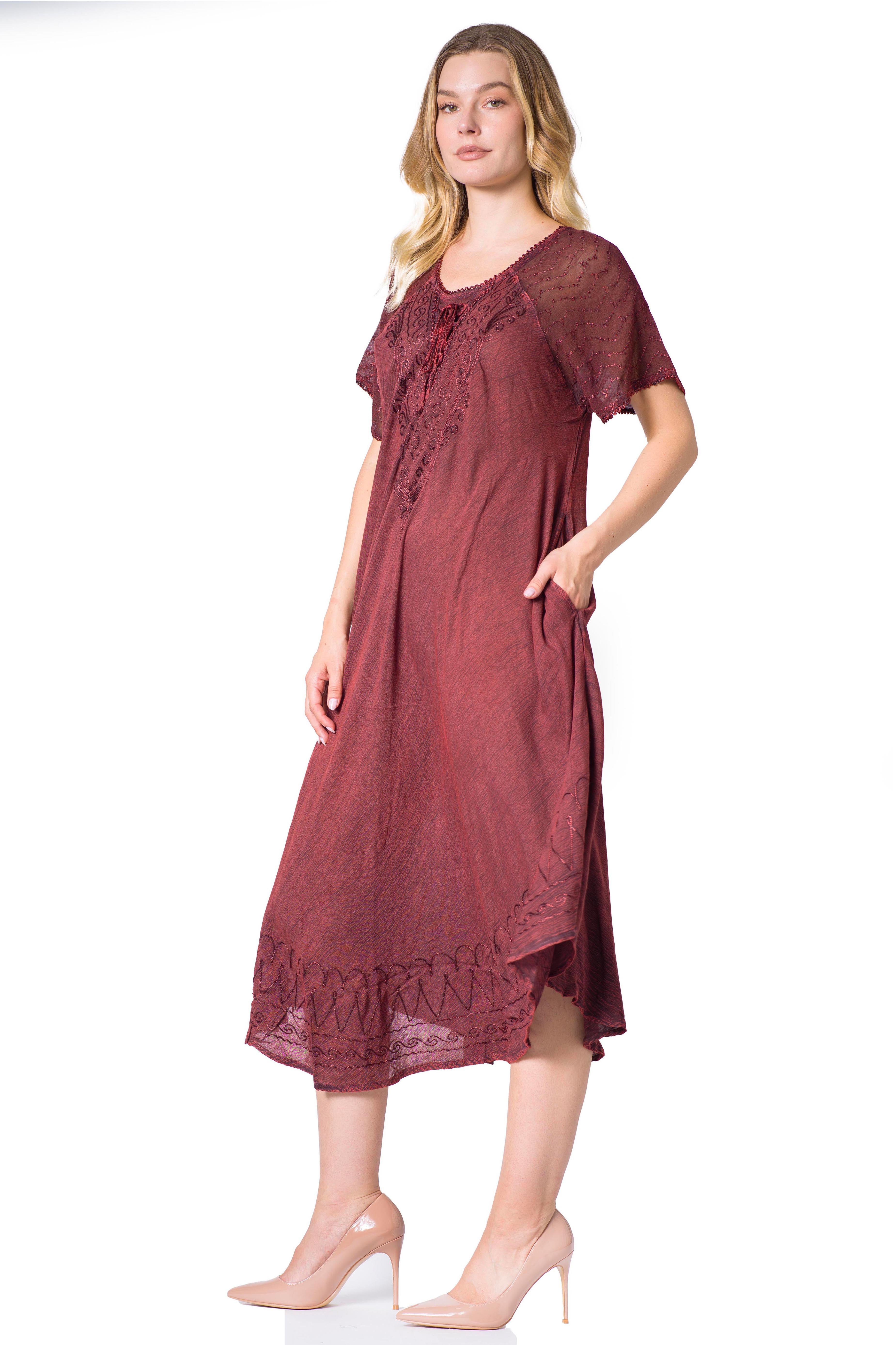 Women's Embroidered Long Caftan Dress and Cover-up