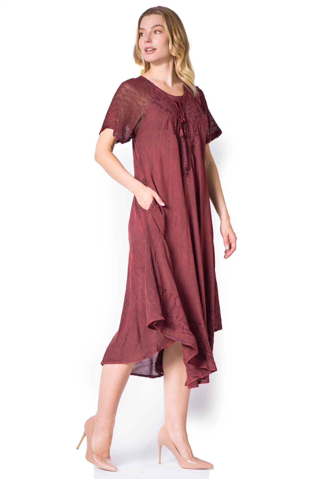 Women's Embroidered Long Caftan Dress and Cover-up
