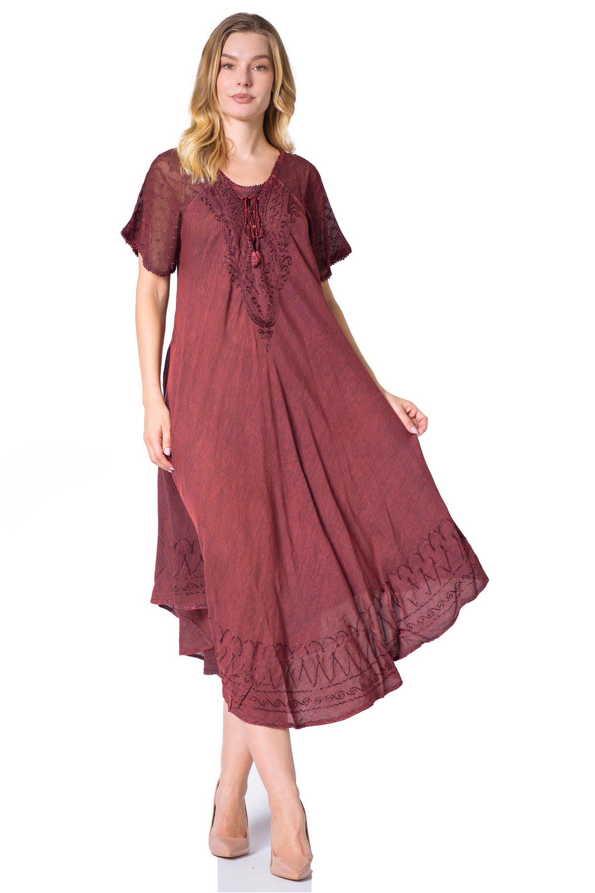Women's Embroidered Long Caftan Dress and Cover-up