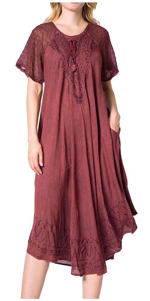 Women's Embroidered Long Caftan Dress and Cover-up