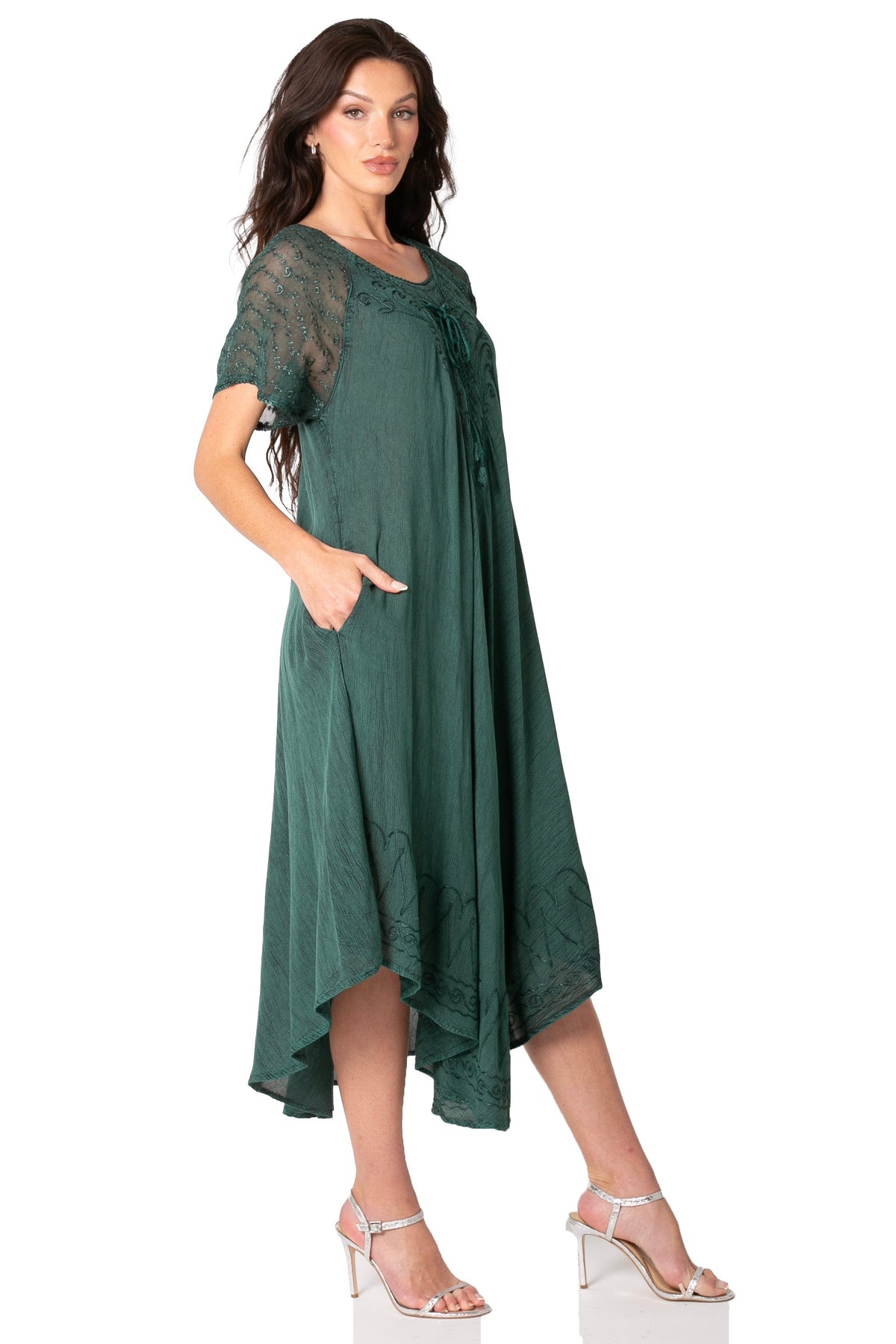 Women's Embroidered Long Caftan Dress and Cover-up