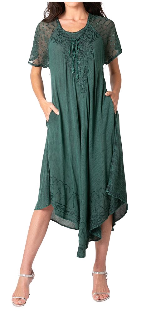 Women's Embroidered Long Caftan Dress and Cover-up