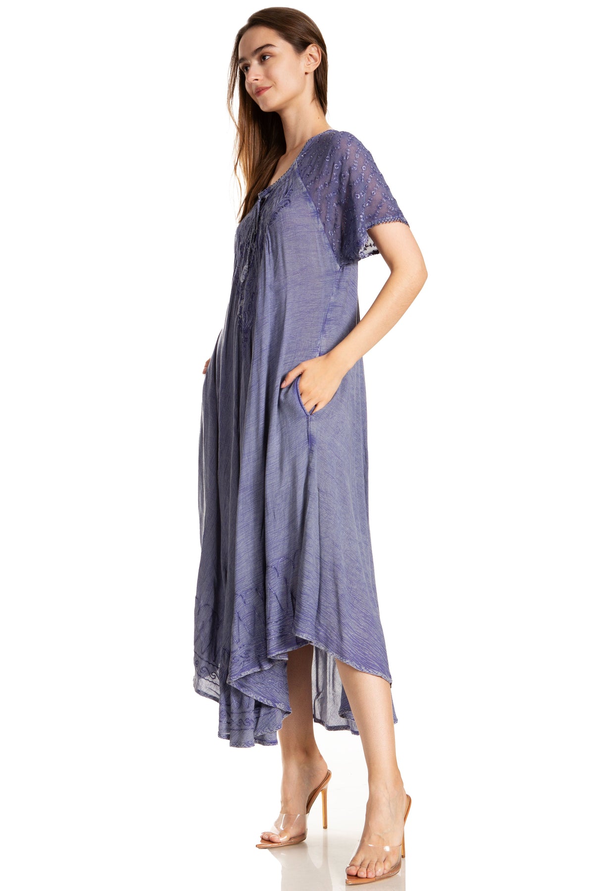 Women's Embroidered Long Caftan Dress and Cover-up