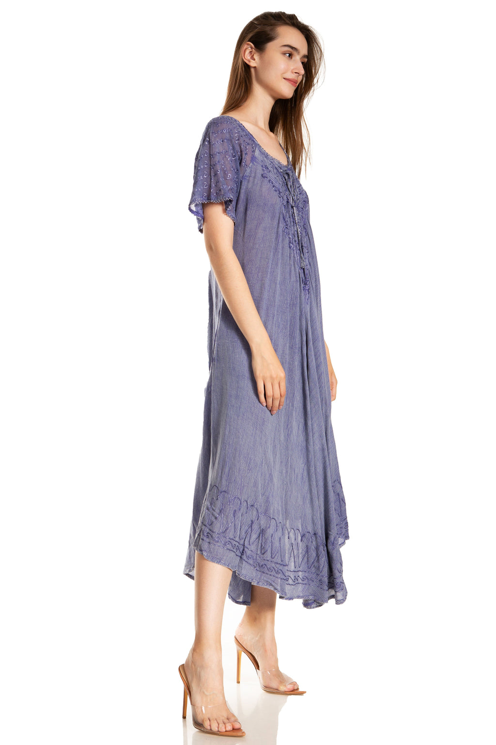 Women's Embroidered Long Caftan Dress and Cover-up