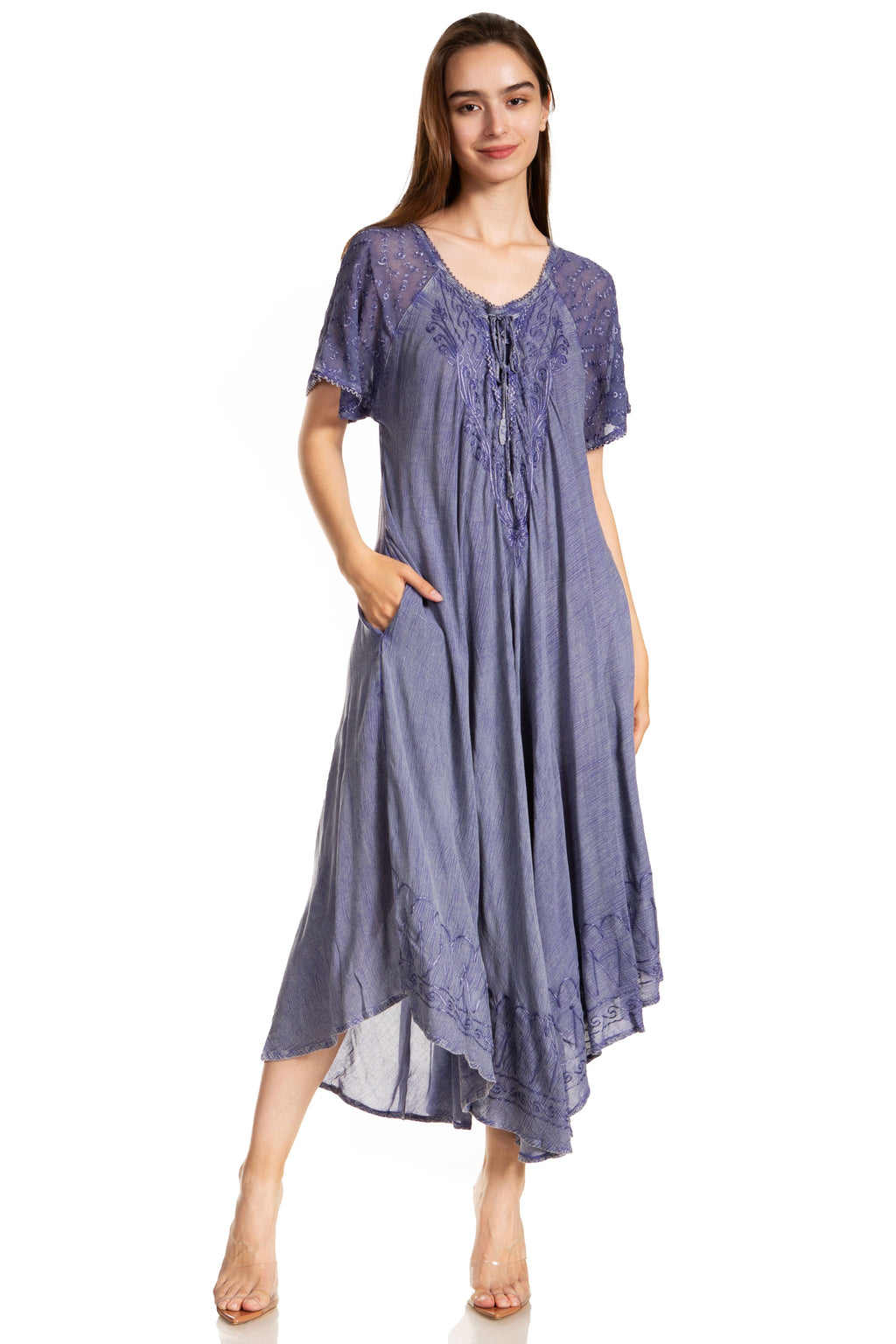 Women's Embroidered Long Caftan Dress and Cover-up