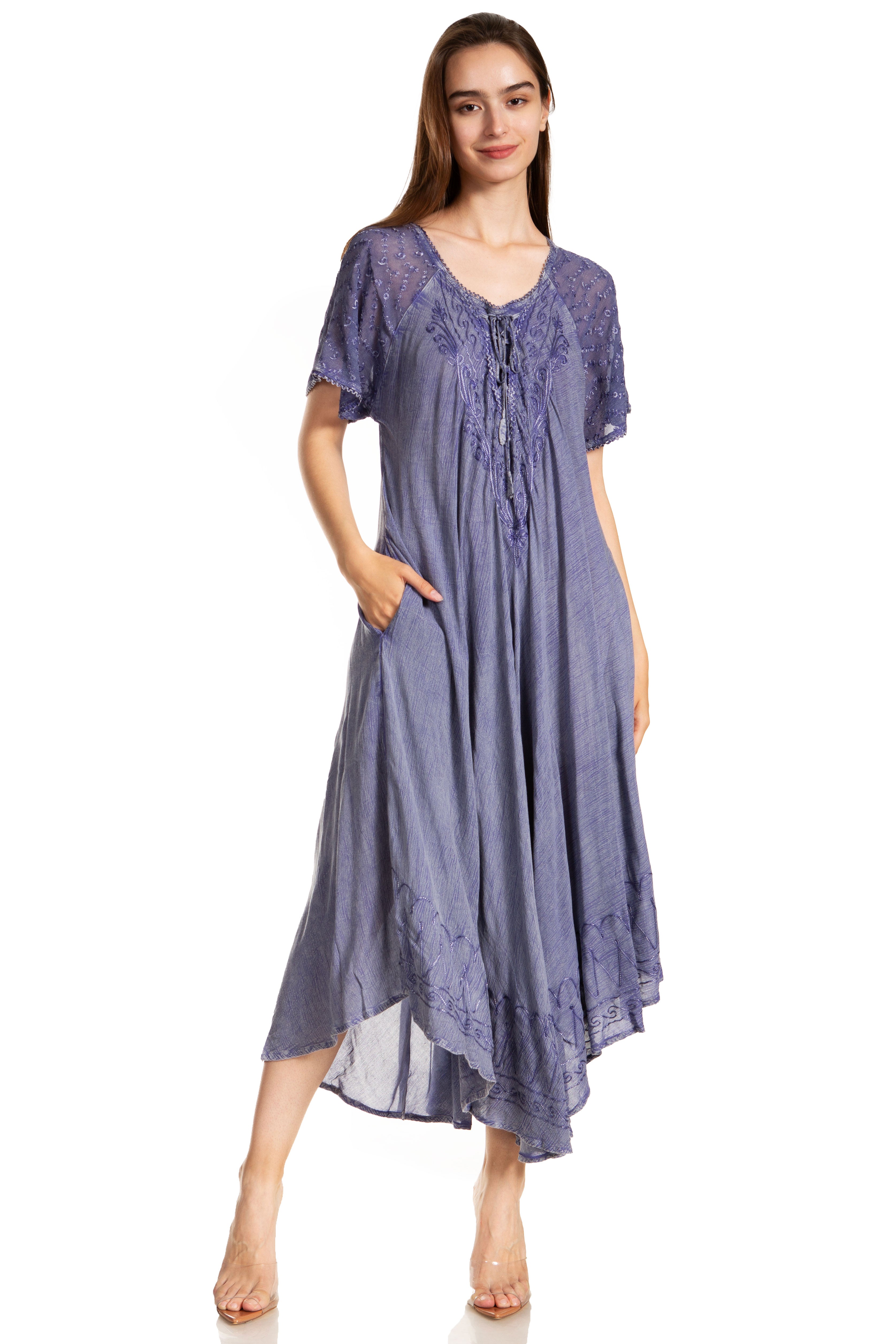 Women's Embroidered Long Caftan Dress and Cover-up