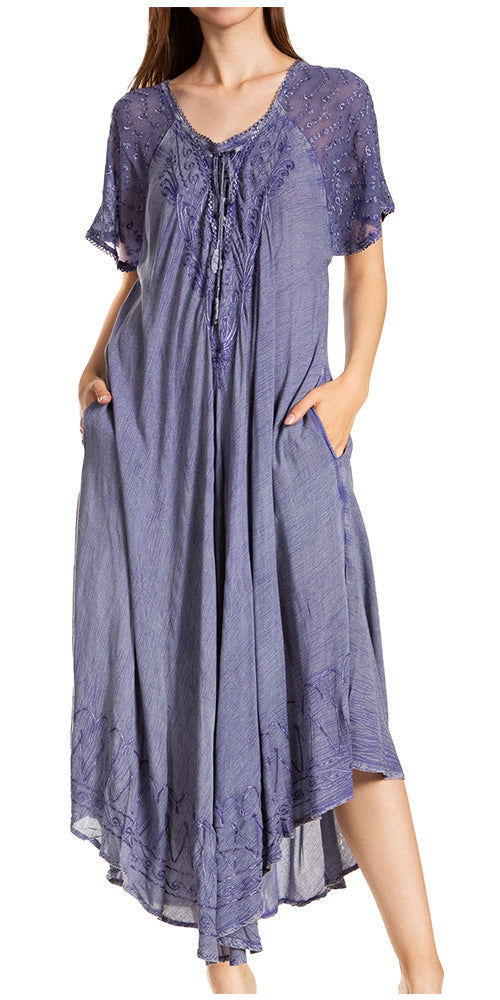 Women's Embroidered Long Caftan Dress and Cover-up