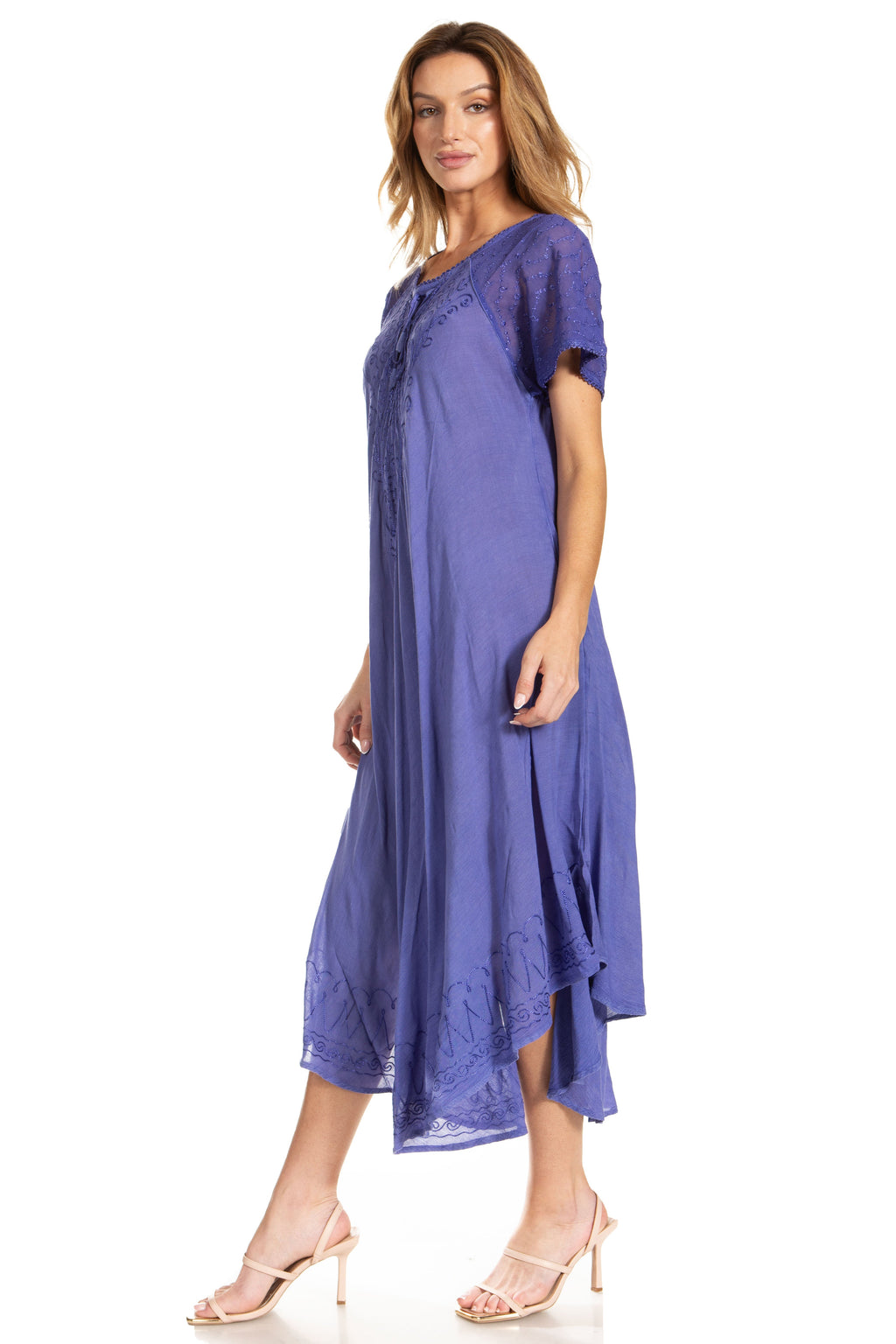 Women's Embroidered Long Caftan Dress and Cover-up
