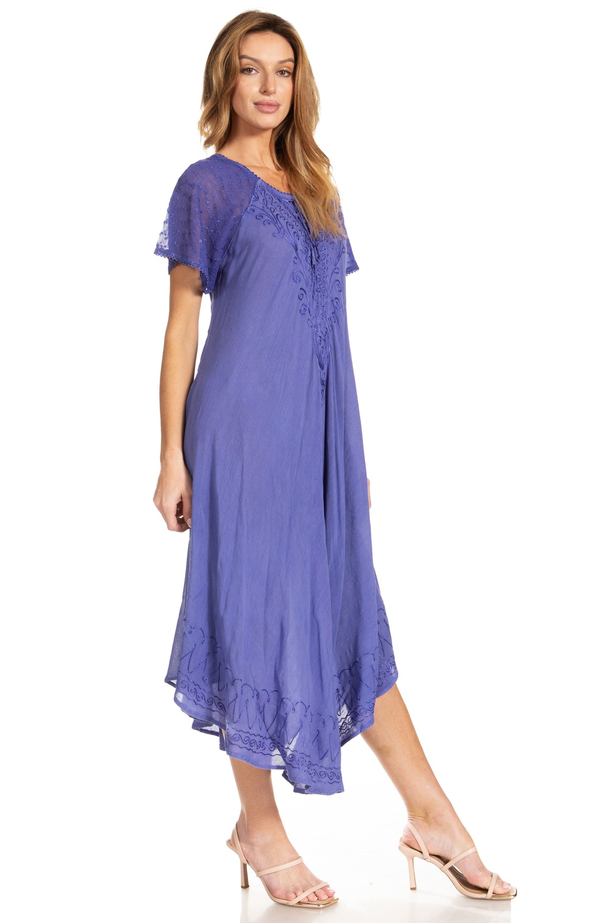 Women's Embroidered Long Caftan Dress and Cover-up