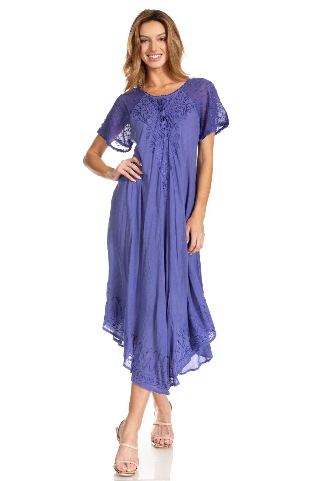 Women's Embroidered Long Caftan Dress and Cover-up