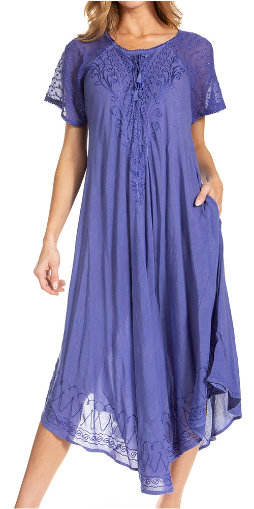Women's Embroidered Long Caftan Dress and Cover-up