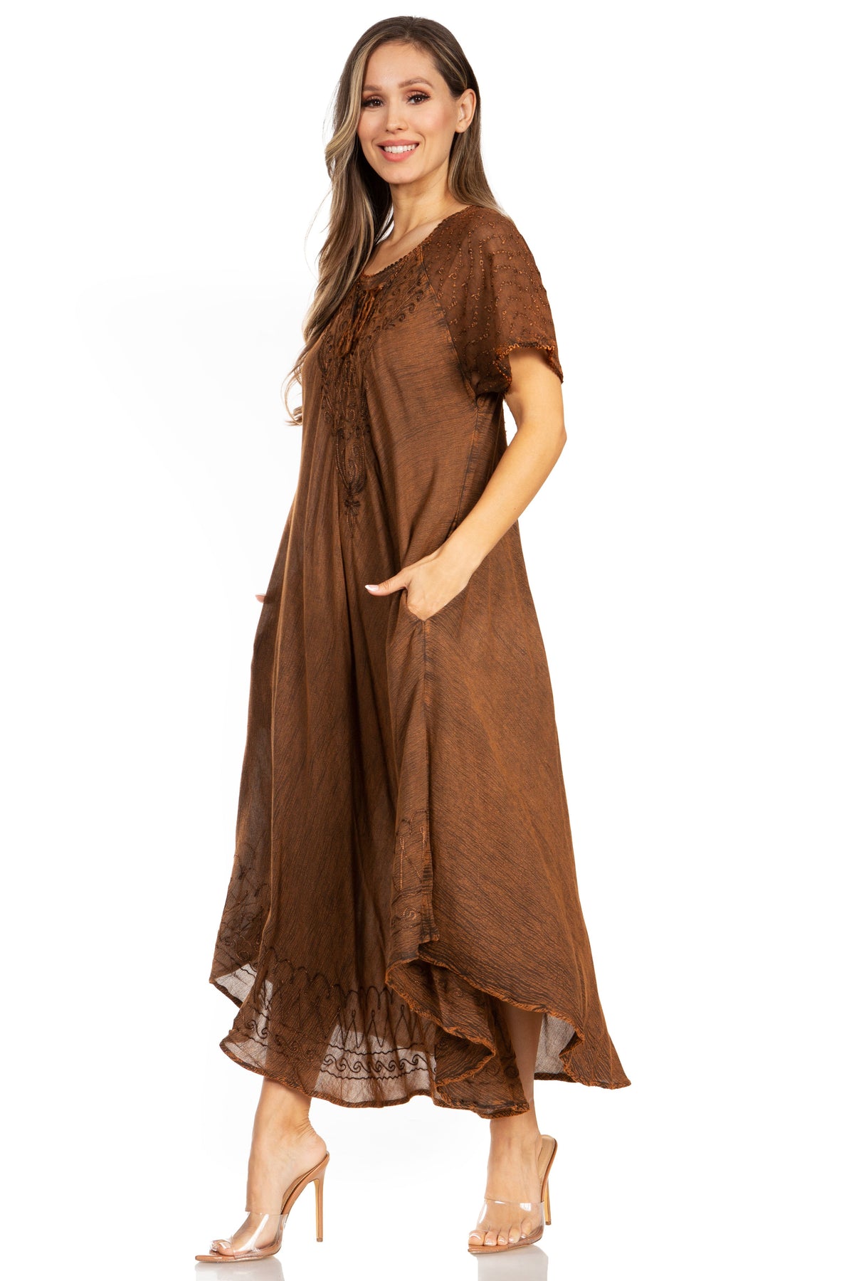 Women's Embroidered Long Caftan Dress and Cover-up