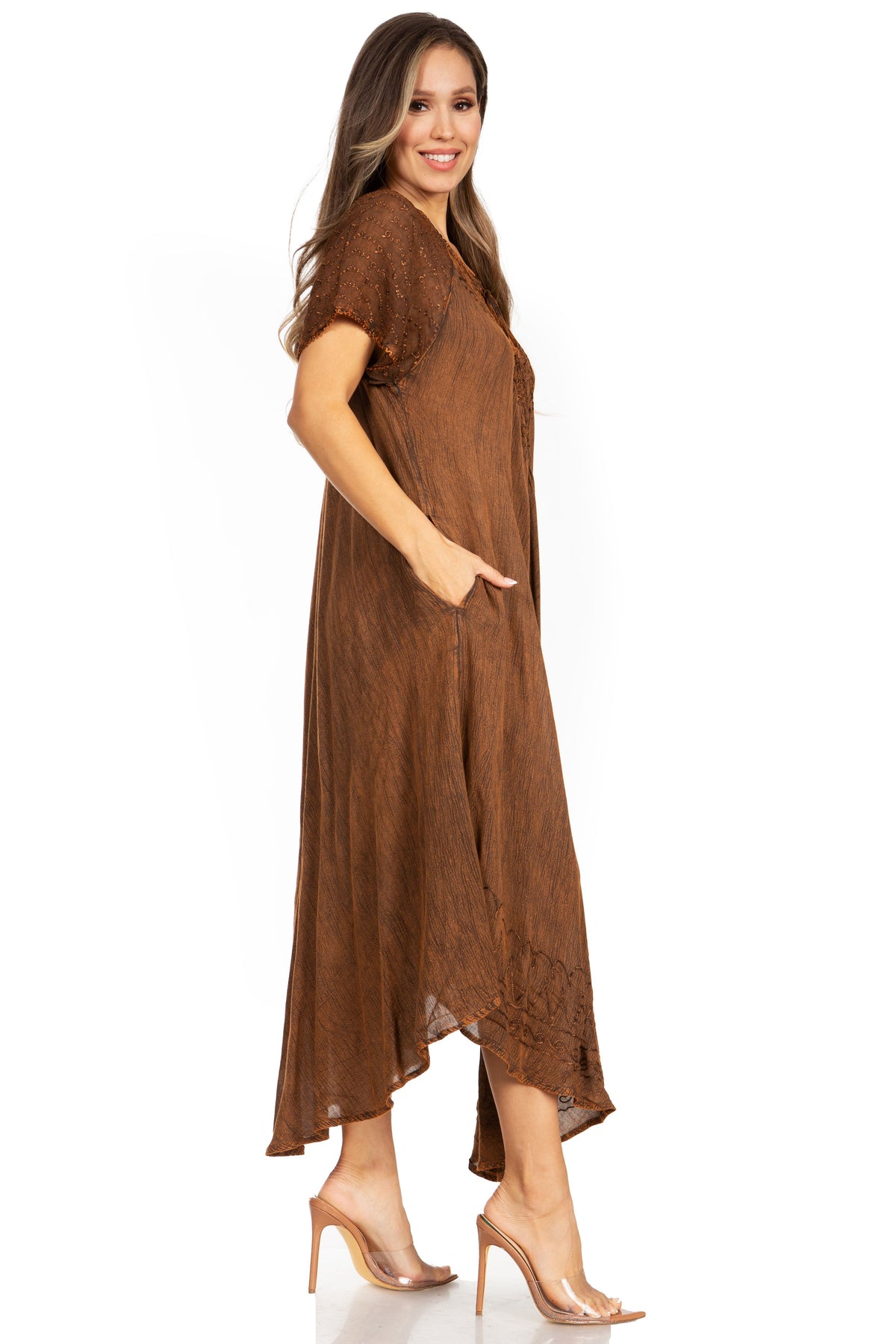 Women's Embroidered Long Caftan Dress and Cover-up