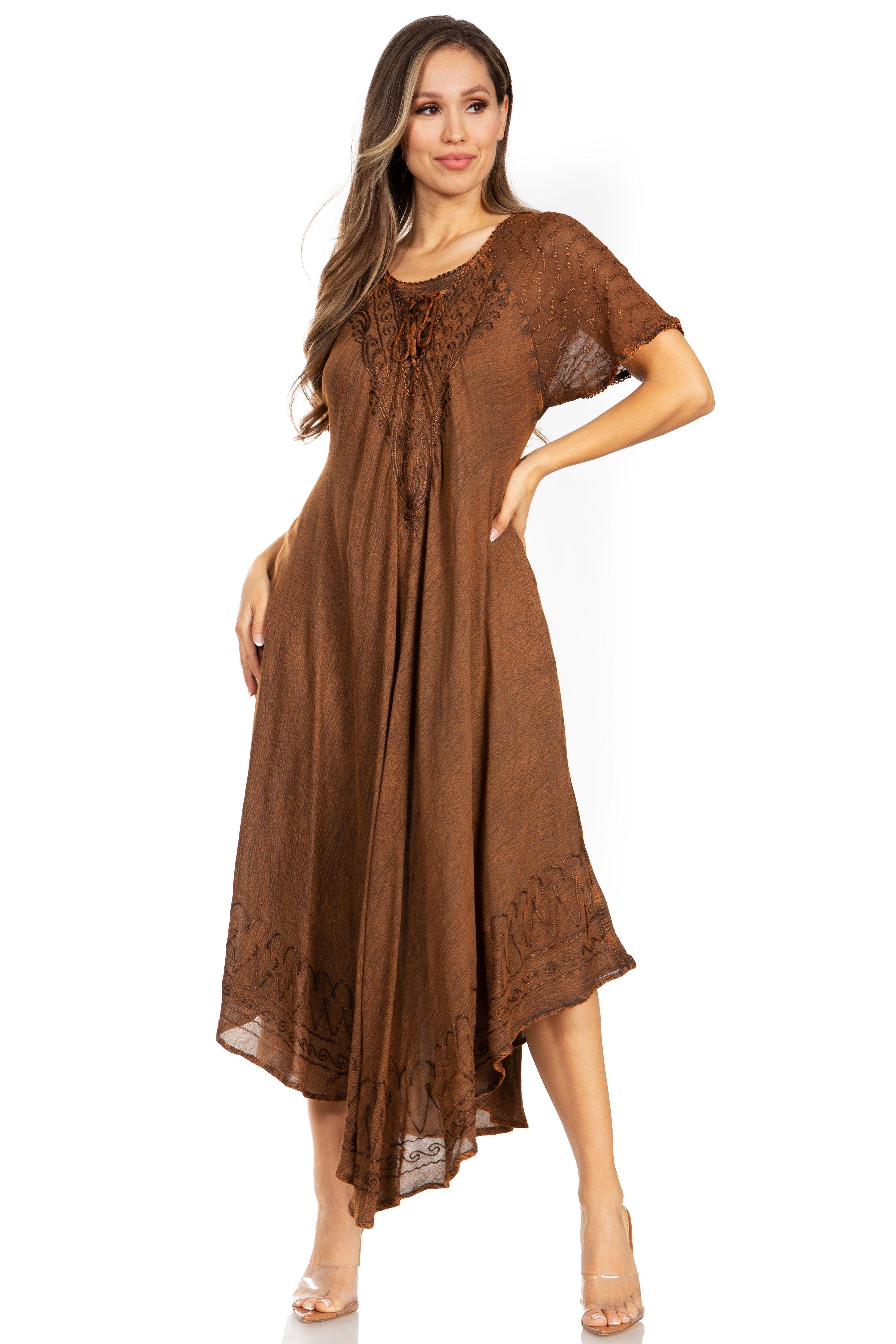 Women's Embroidered Long Caftan Dress and Cover-up