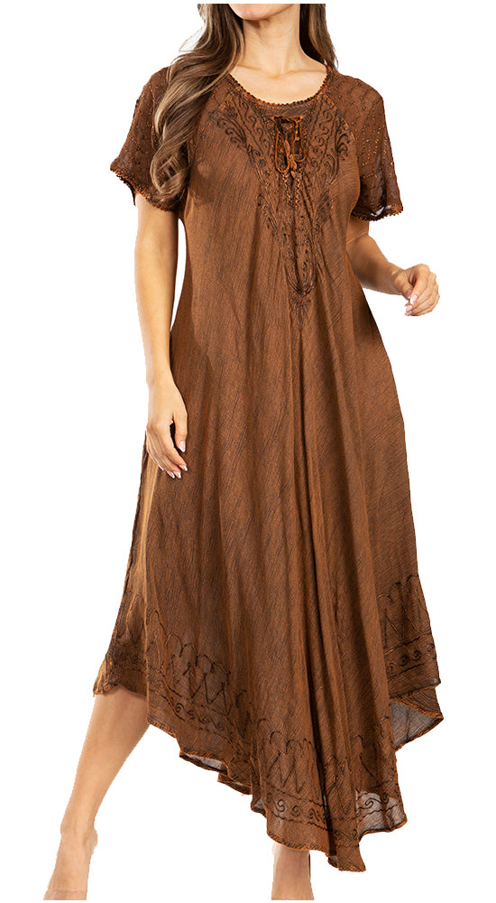 Women's Embroidered Long Caftan Dress and Cover-up